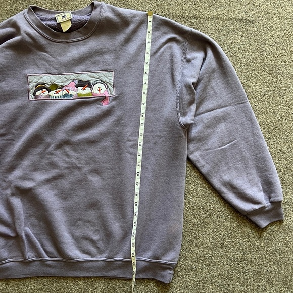 VTG Lee Snowman Winter Ugly Grandma Crewneck Pullover Sweatshirt Purple Size XL - Picture 8 of 12